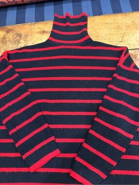 La Ligne Navy and Red Striped Turtleneck Sweater